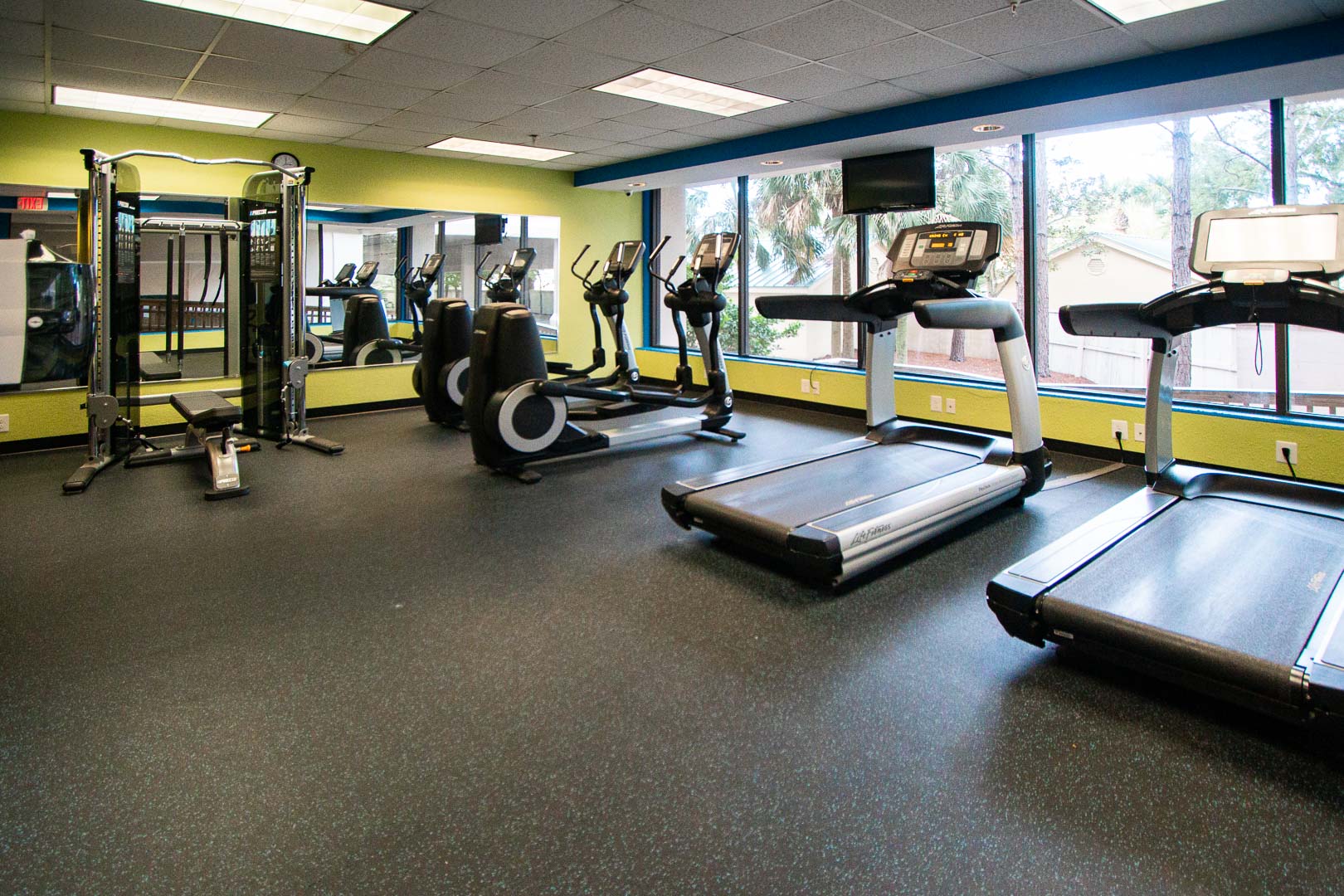 A spacious fitness club available at VRI's Bay Club of Sandestin in Florida.